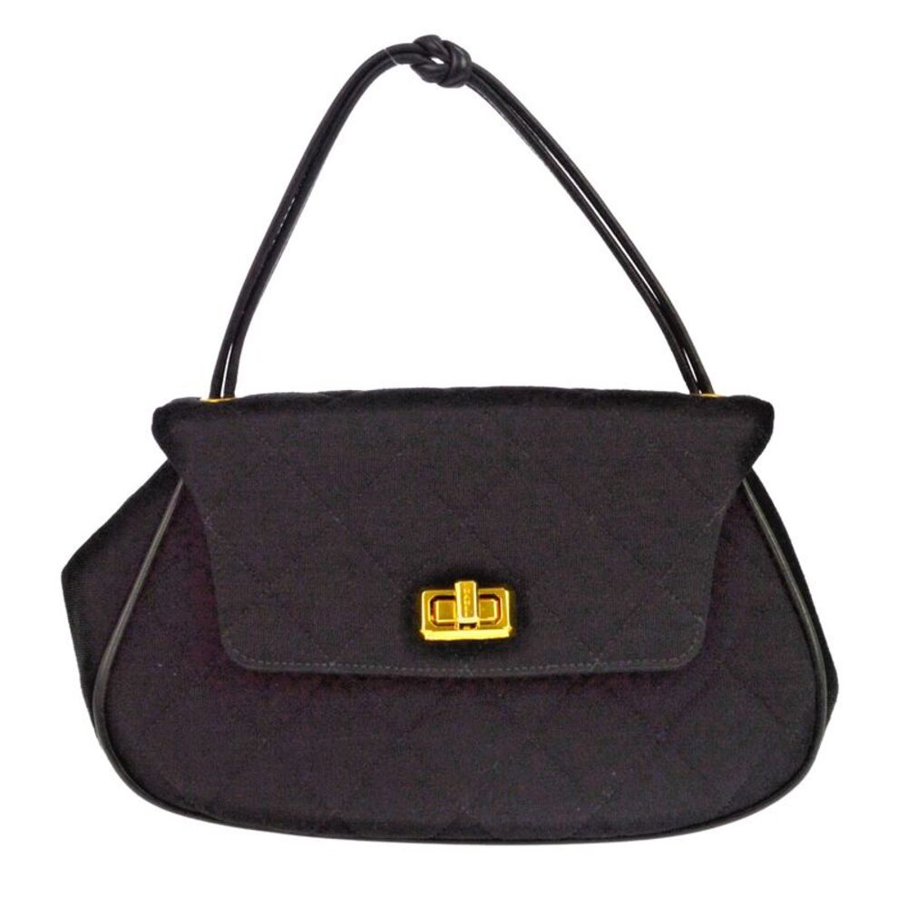 Chanel Vintage Mademoiselle Top Handle Flap Quilted Jersey Black Cotton Handbag
